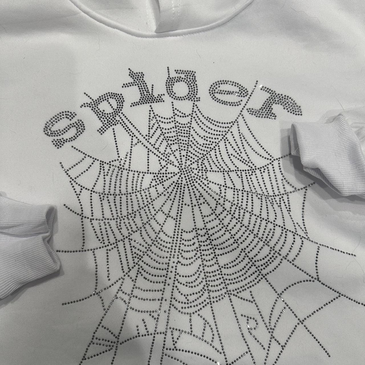 Sp5der Hoodie White Rhinestone Size Medium Brand New | Depop