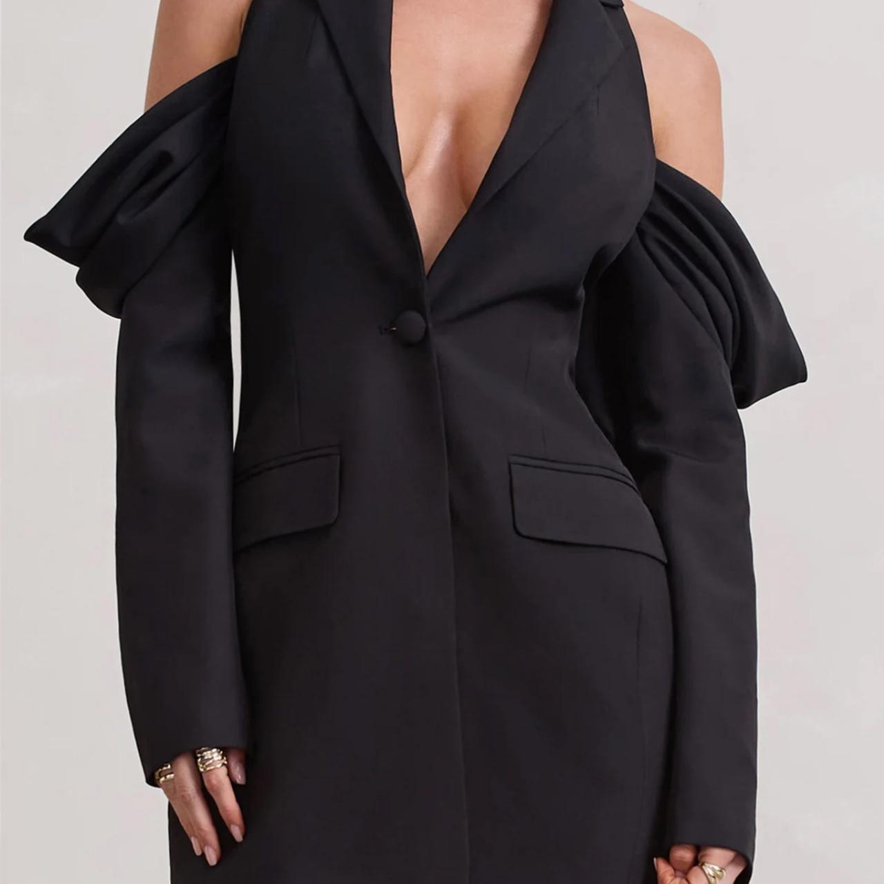 BLACK PLUNGE DRAPED BLAZER DRESS by Club L