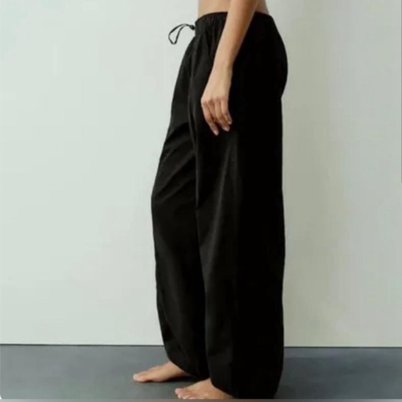 Zara Parachute Wide Leg Balloon Pants Cinch Black | Depop
