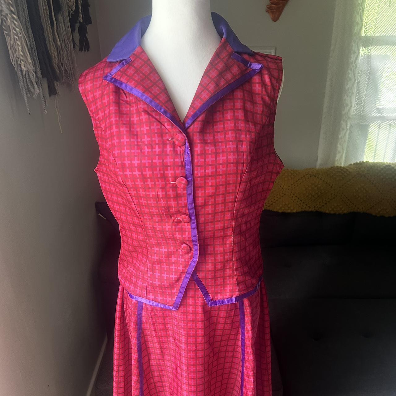 1950s pink and purple gingham vest Skirt Depop