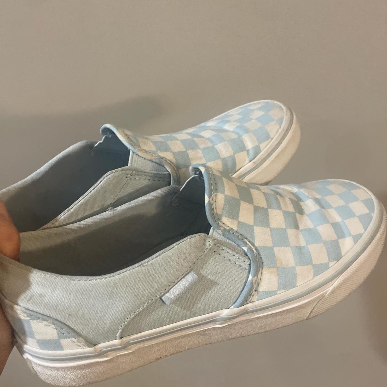 Checkered vans baby blue best sale