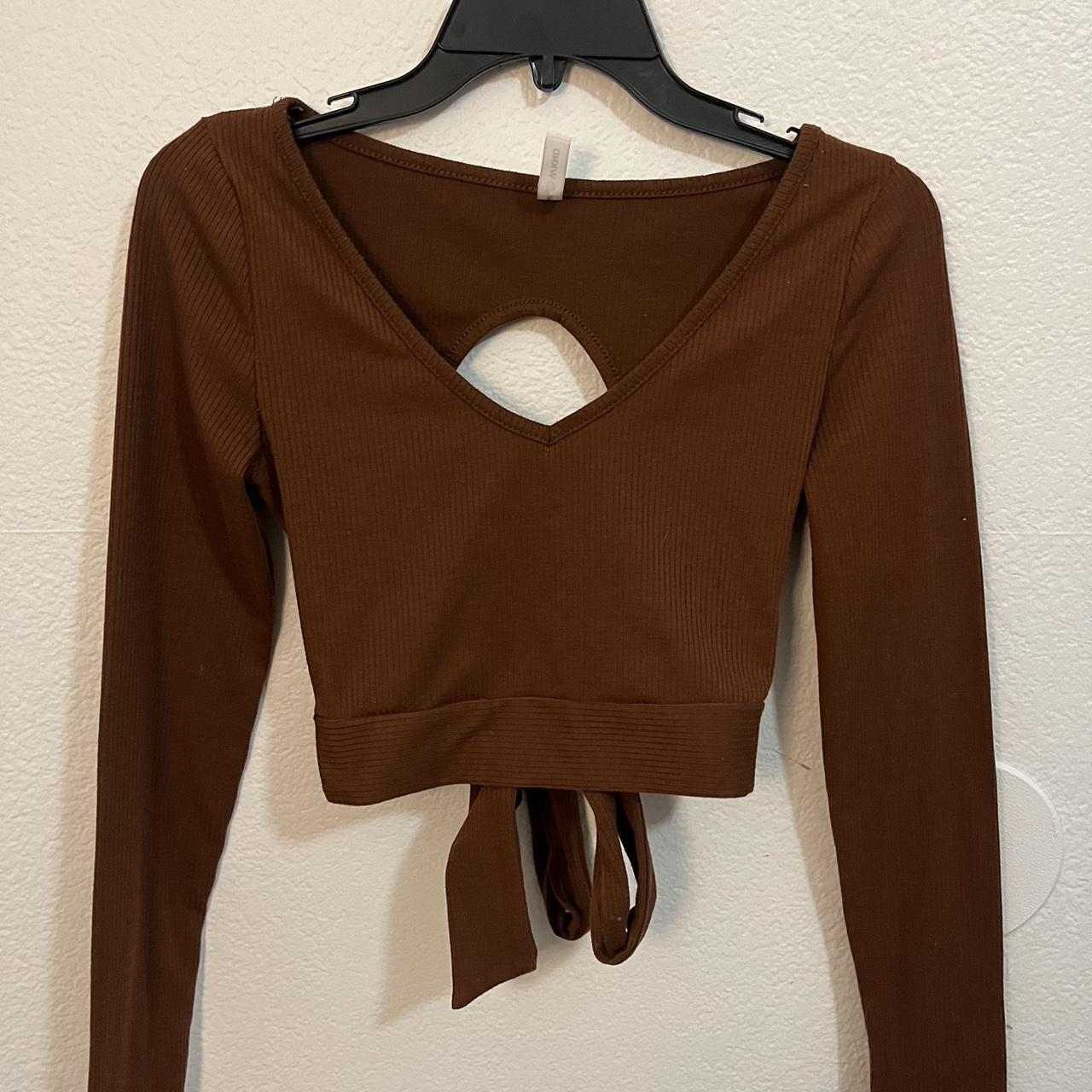 Brown Long Sleeve Crop Top Size S Depop