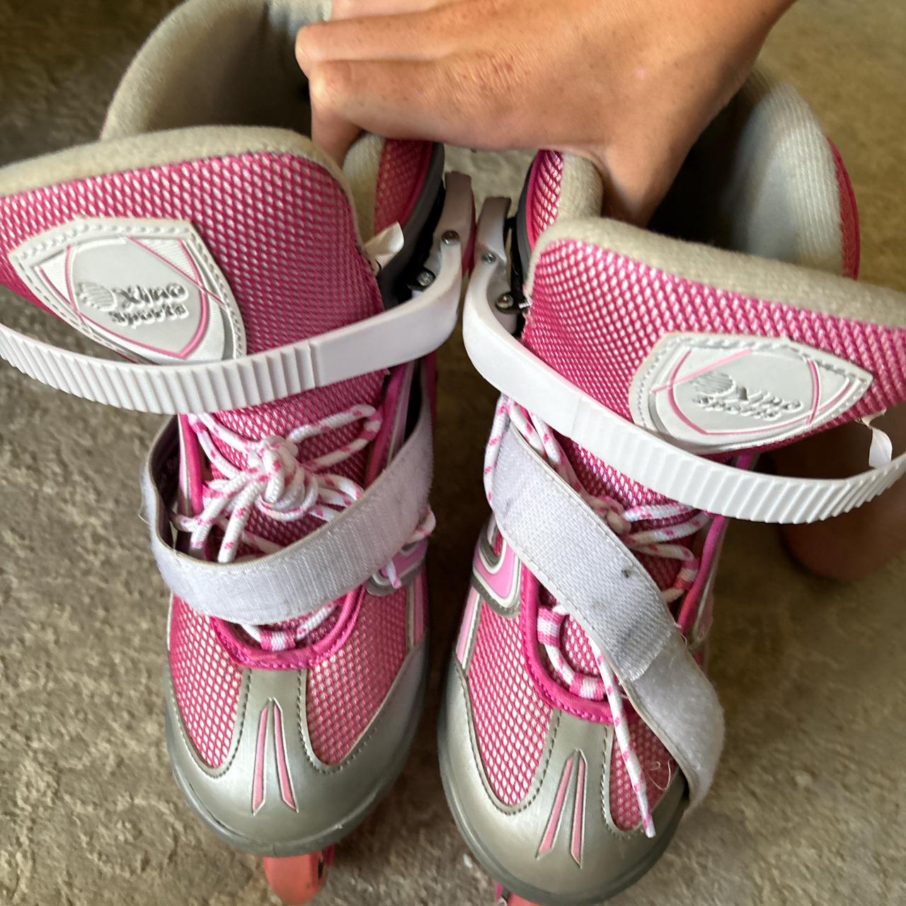 Pink rollerblades girls light up rainbow wheels - Depop