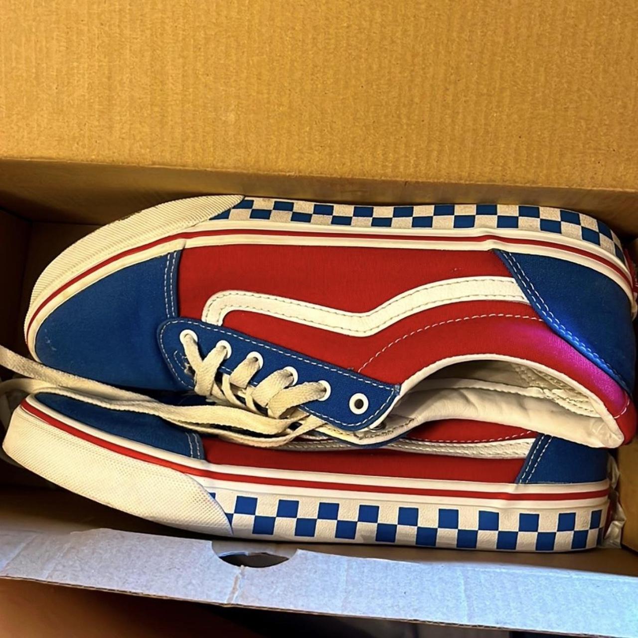 Vans Checkered Shoes red and blue lightly used Depop