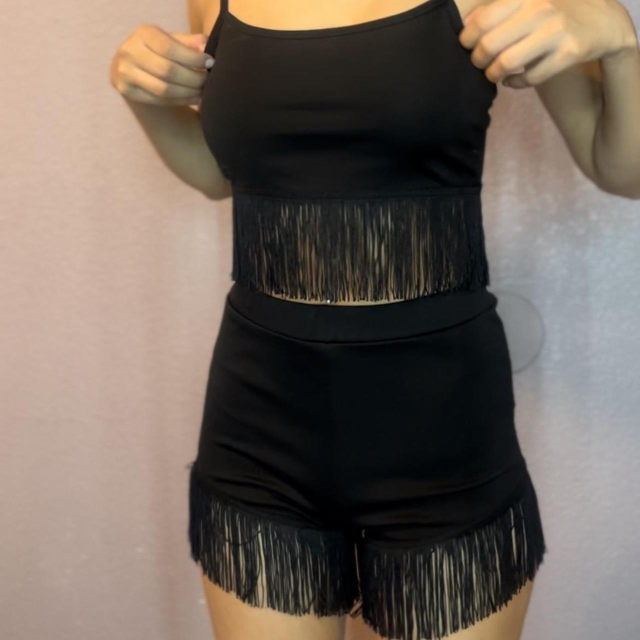 Black fringe shorts best sale