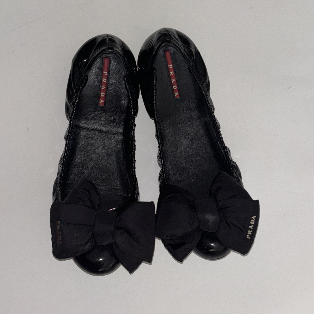 Prada ballet flats Black patent leather with bow. Depop