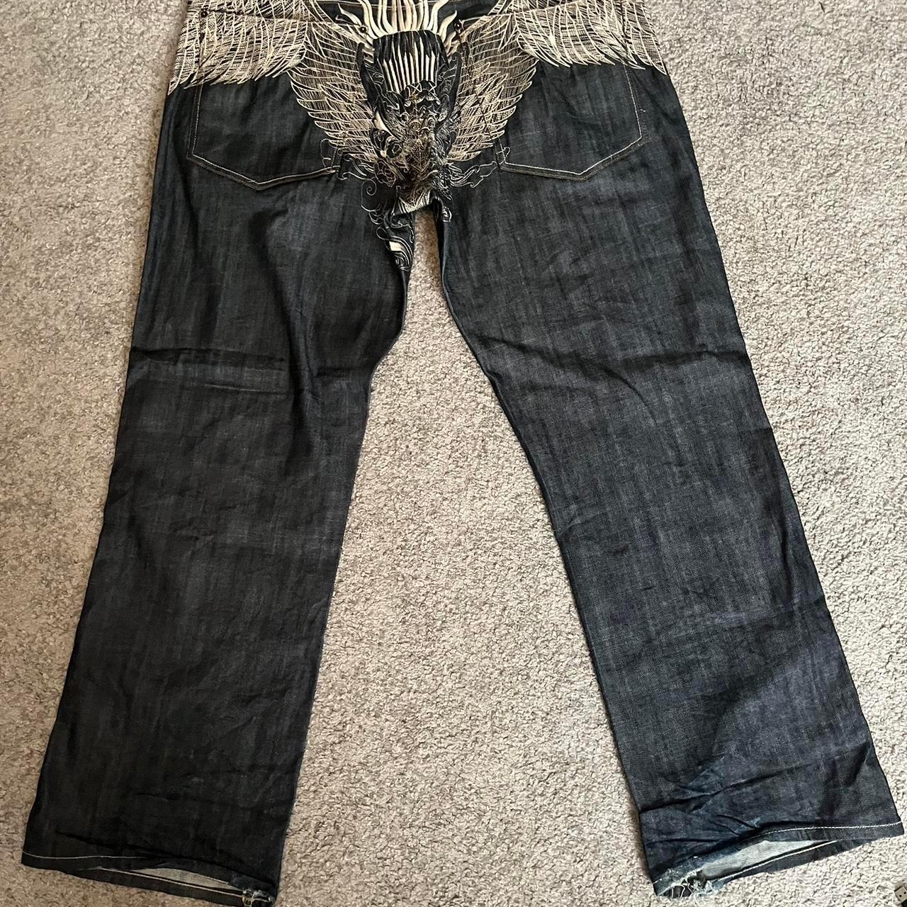 Affliction Men's Navy Jeans Artful Dodger Jeans... - Depop