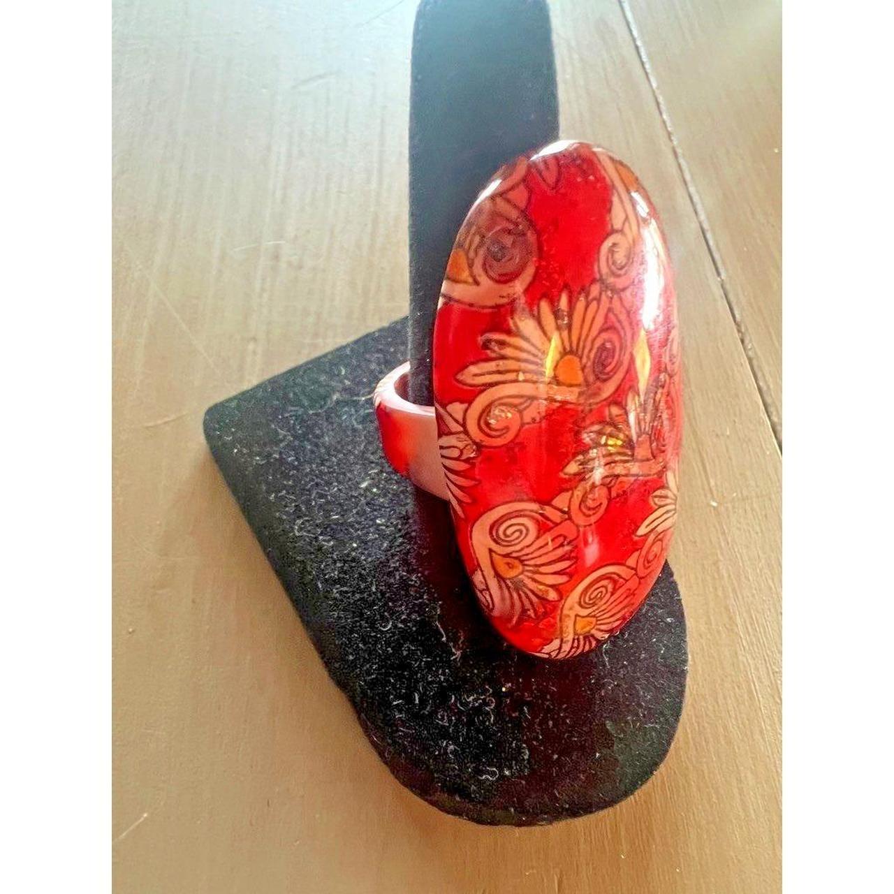 Women's Ring - Red – Modern Statement Ring Red Fl… - image 3