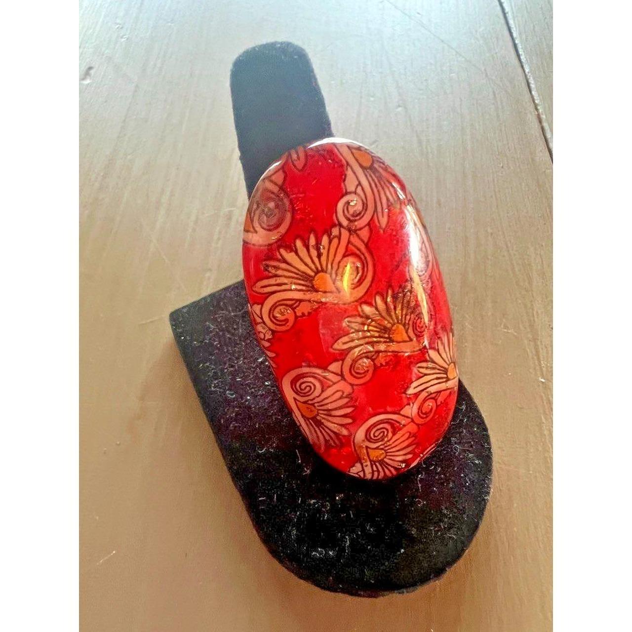 Women's Ring - Red – Modern Statement Ring Red Fl… - image 2