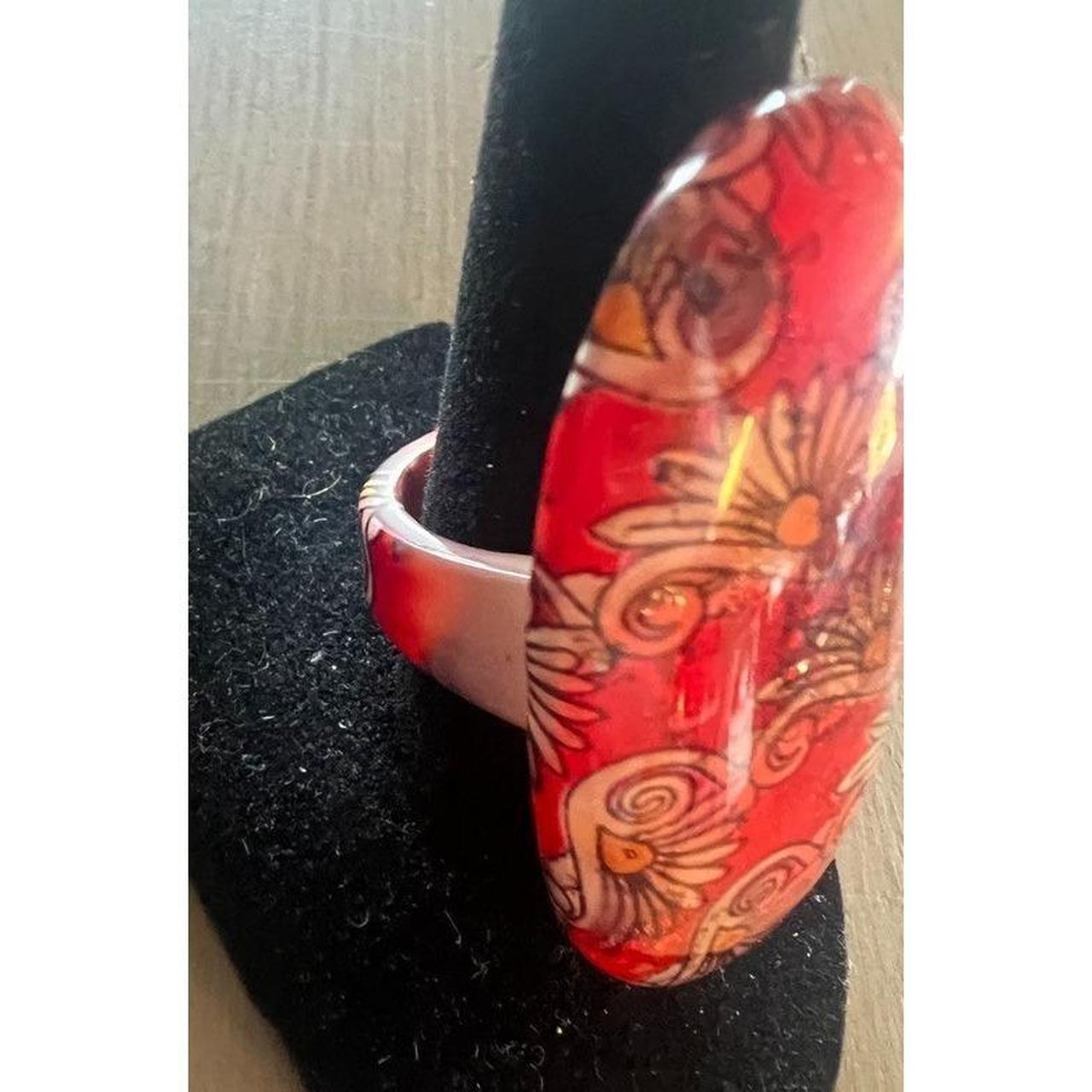 Women's Ring - Red – Modern Statement Ring Red Fl… - image 4