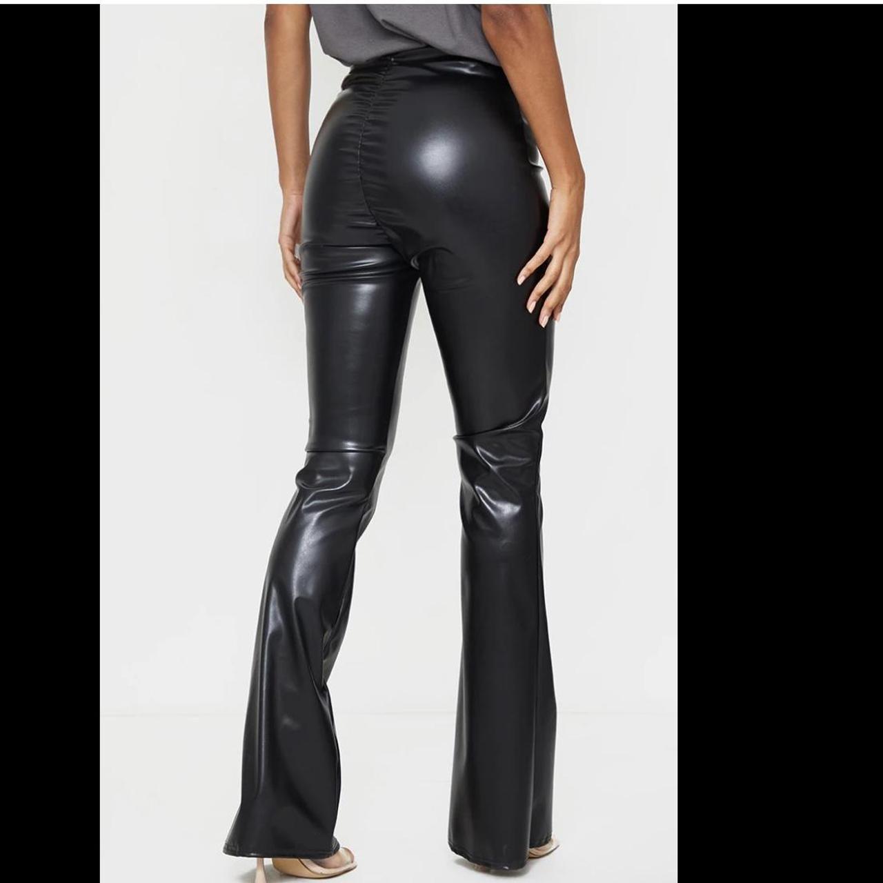 Black Flare Faux Leather Ruched Bum Pants