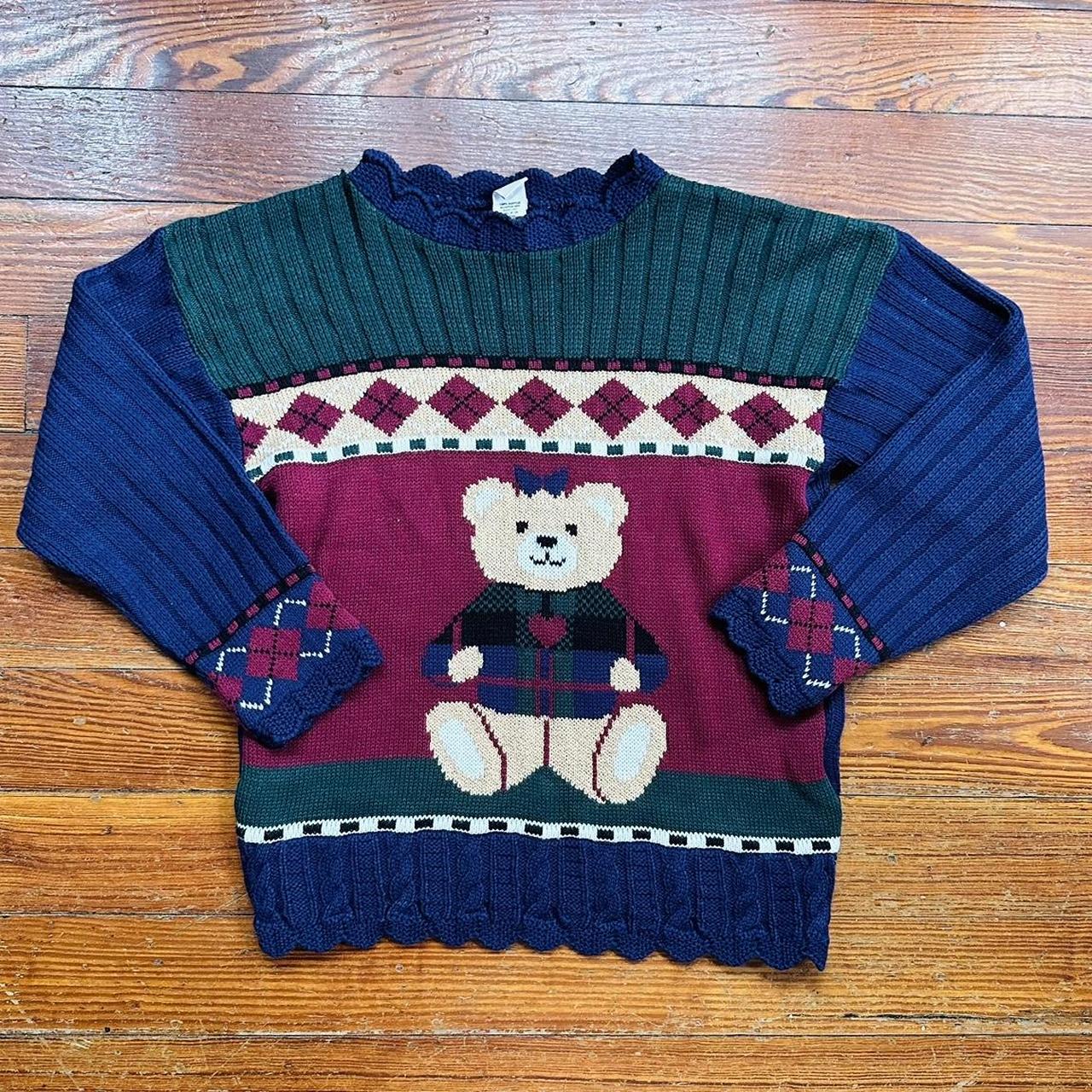 Adorable vintage 90s teddy bear knit sweater.... - Depop