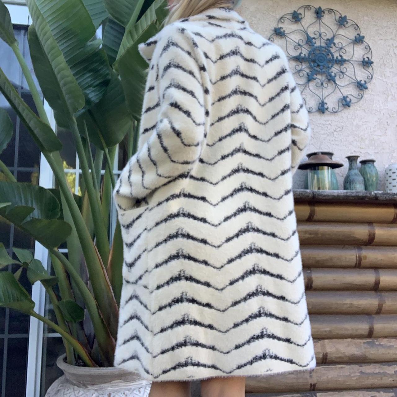 Long fur coat, black and white stripes Brand new... Depop