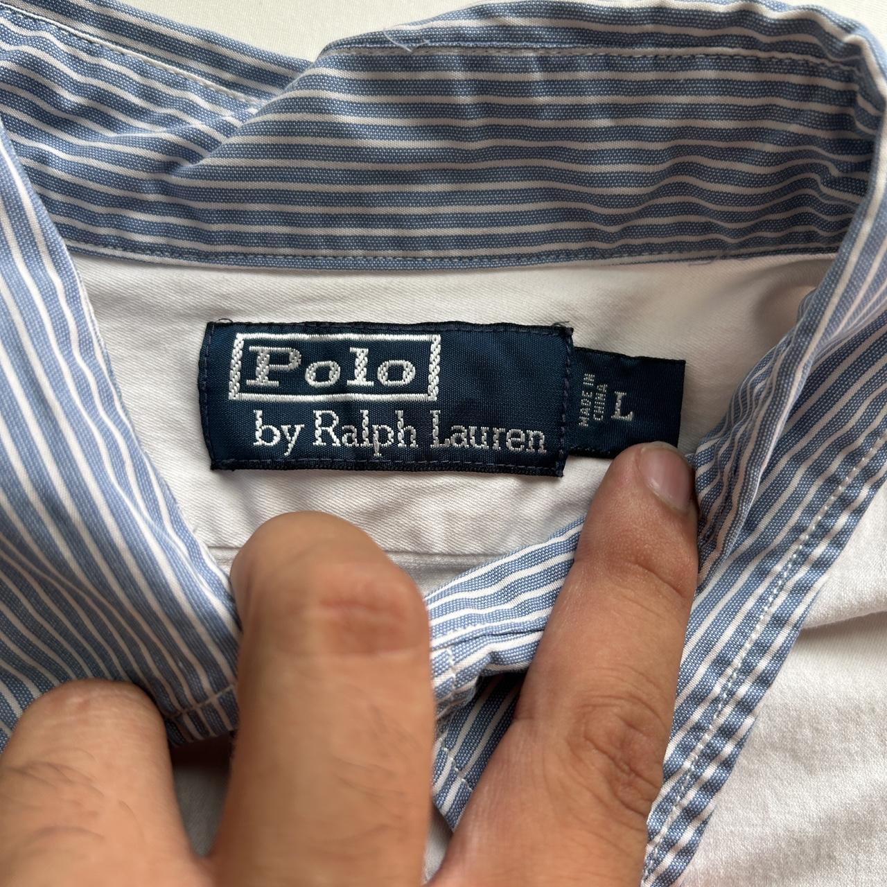 Vintage 90s polo by Ralph Lauren White and blue half | Depop
