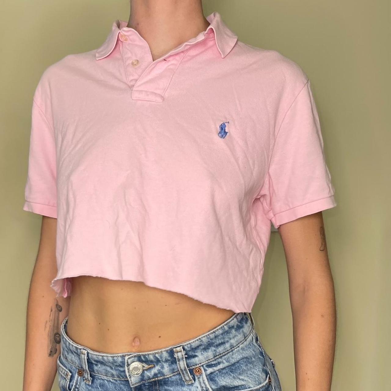 cropped baby pink ralph lauren polo tee with blue