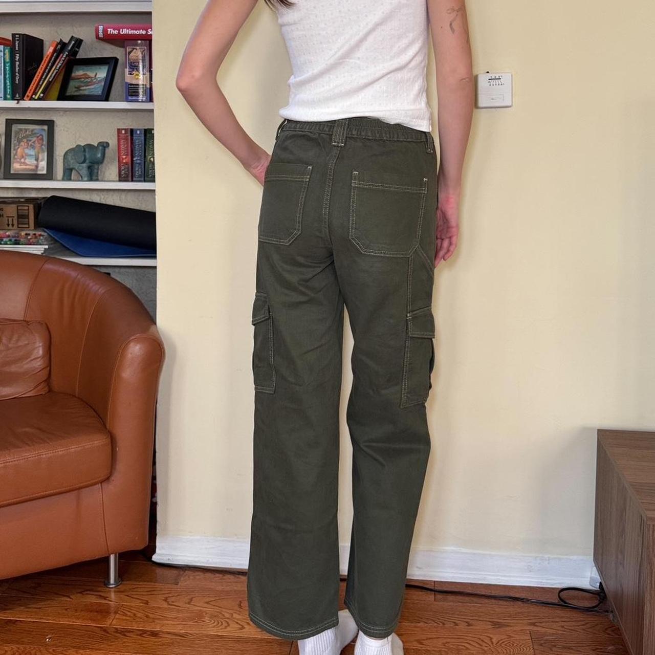 dark khaki green cargo pants with light stitching... Depop