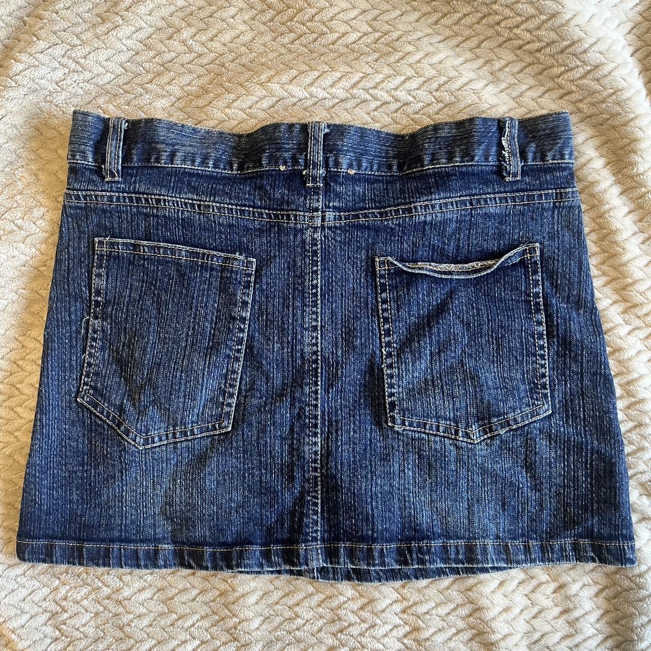 blue denim mini skirt Size: small/ one size... - Depop