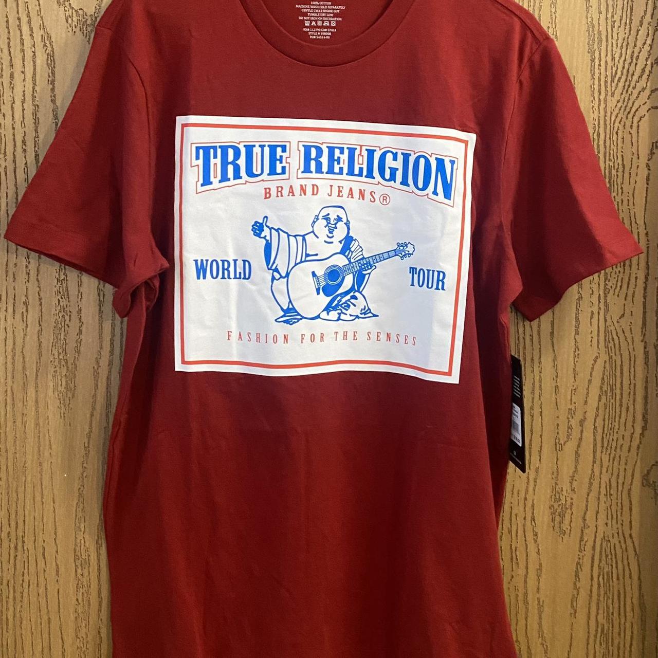 True Religion red and white tee Depop