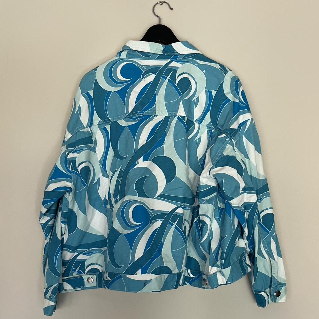 Super funky blue swirly denim jacket! Worn once, in... - Depop
