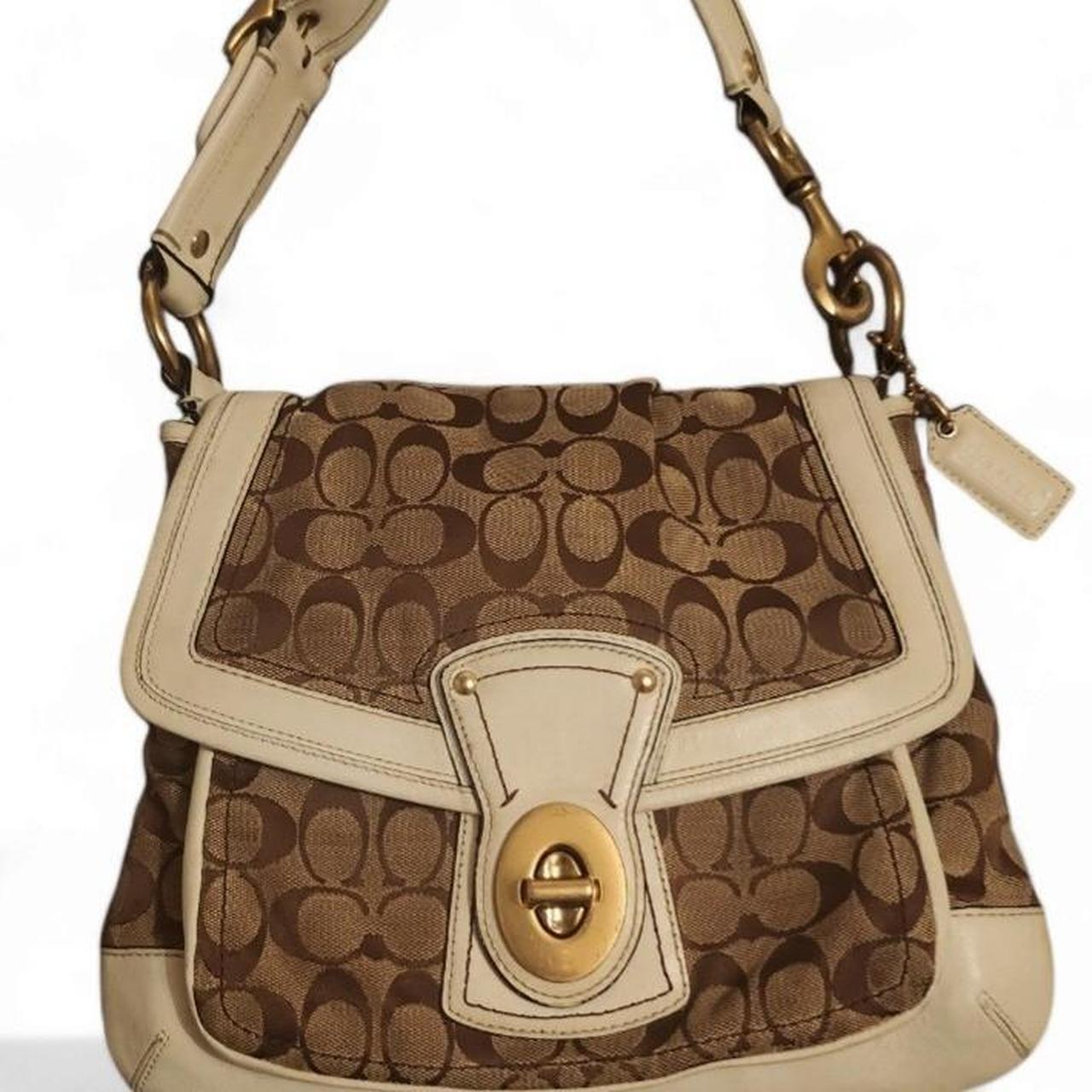 COACH VTG LEGACY DEMI BROWN CANVAS LEATHER FLAP SM SHOULDER