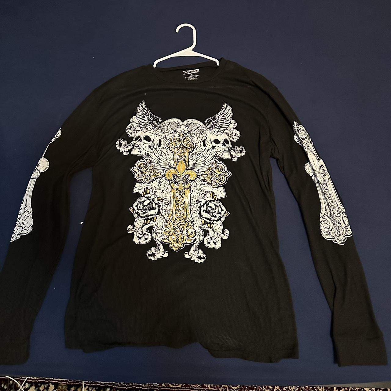 Y2K black skull vintage thirty single long sleeve | Depop
