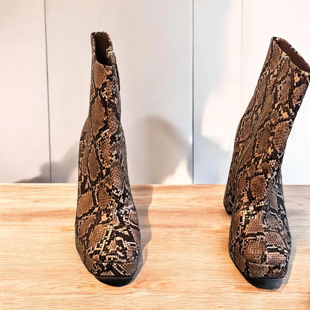 ASOS Brown Snake Print Block Heel Ankle Boots Depop