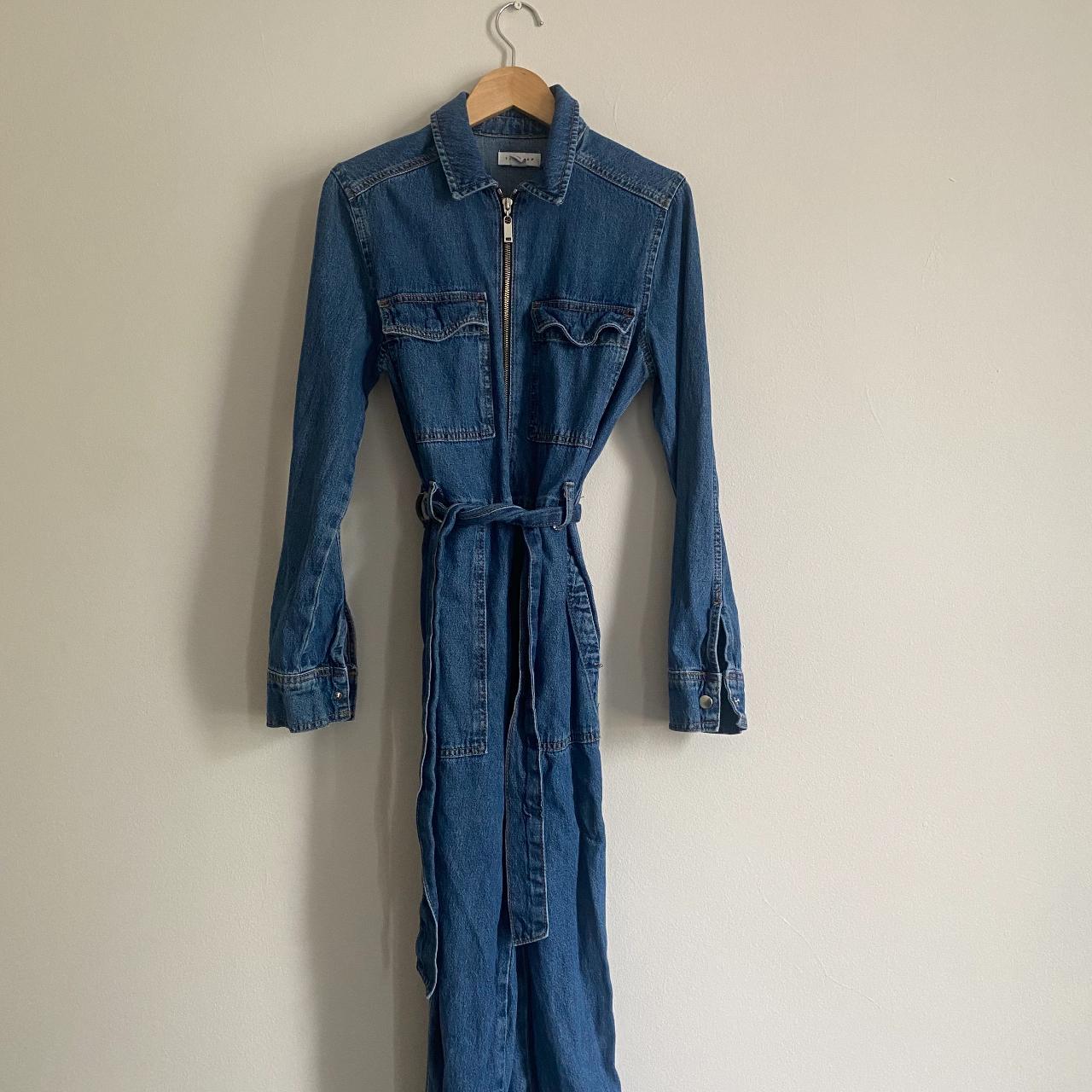 Topshop Denim Zip Front Jumpsuit with Pockets and Belt - Main Image