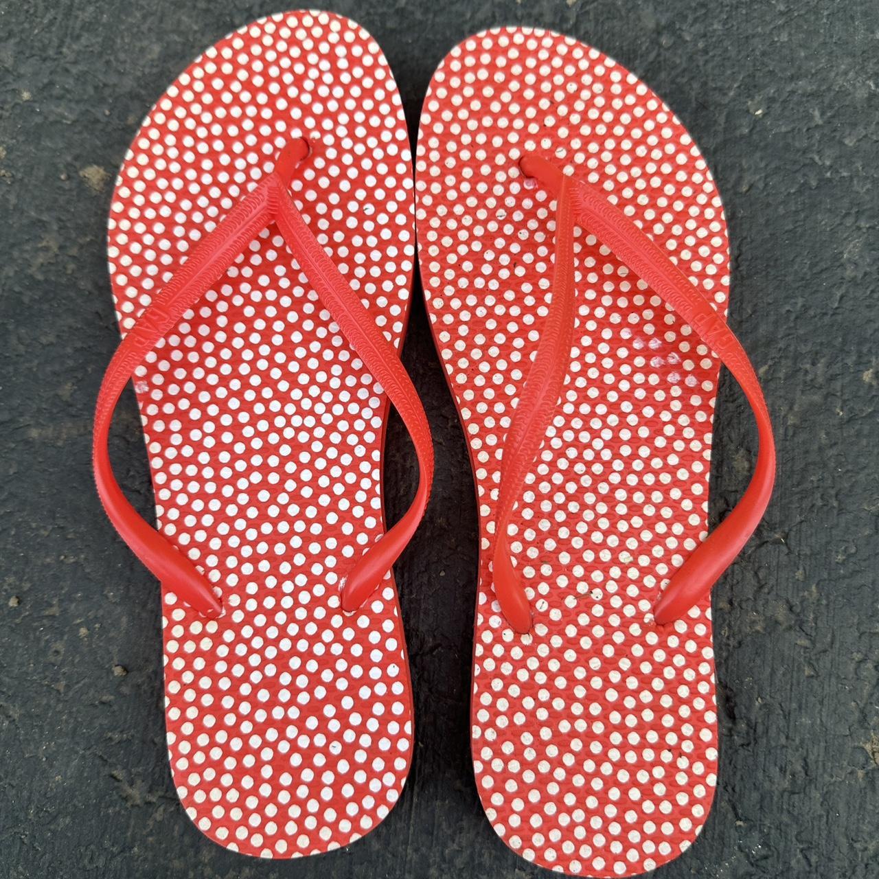 Red and white polka dot flip flops women s size. Depop