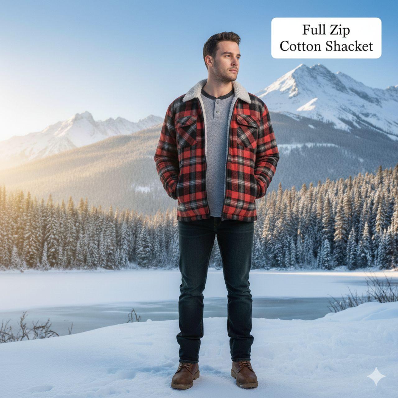 Basic Editions Men's Shacket Jacket - Red/Multi -… - image 1