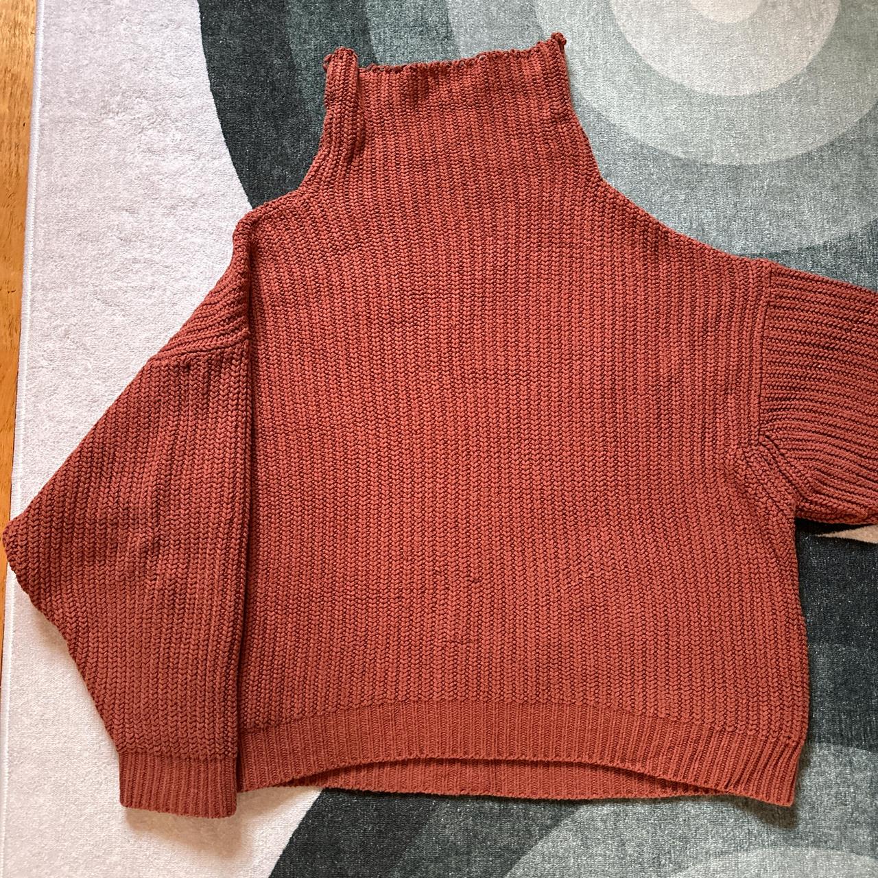 Free People mock neck knit sweater in a rust. Depop