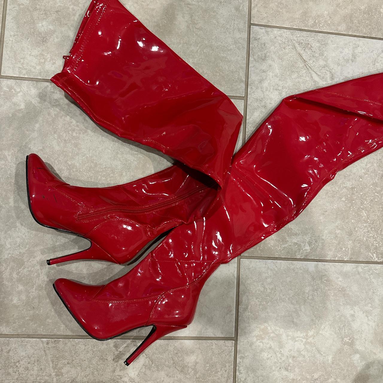 Red thigh-high-boots - Depop