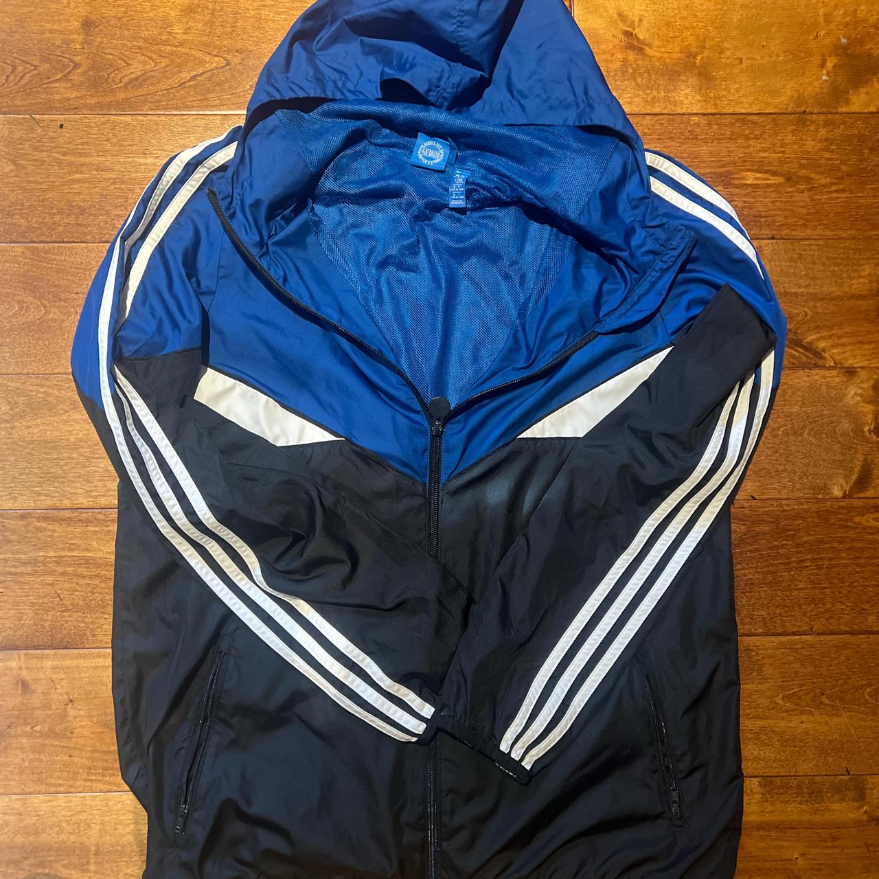 Adidas blue and navy windbreaker jacket Depop