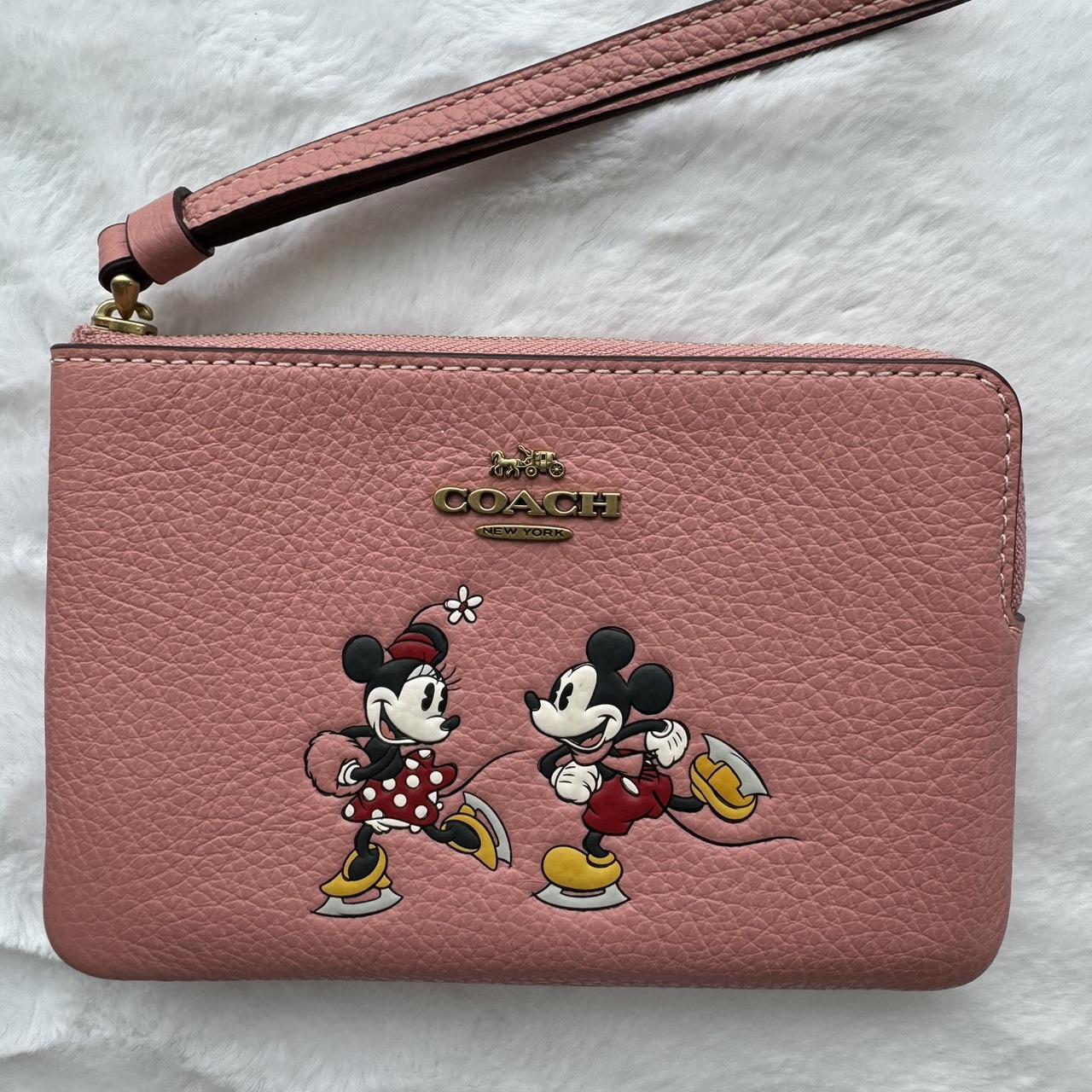 Disney X COACH buy Mickey Mouse Brown Leather Corner Zip Wristlet