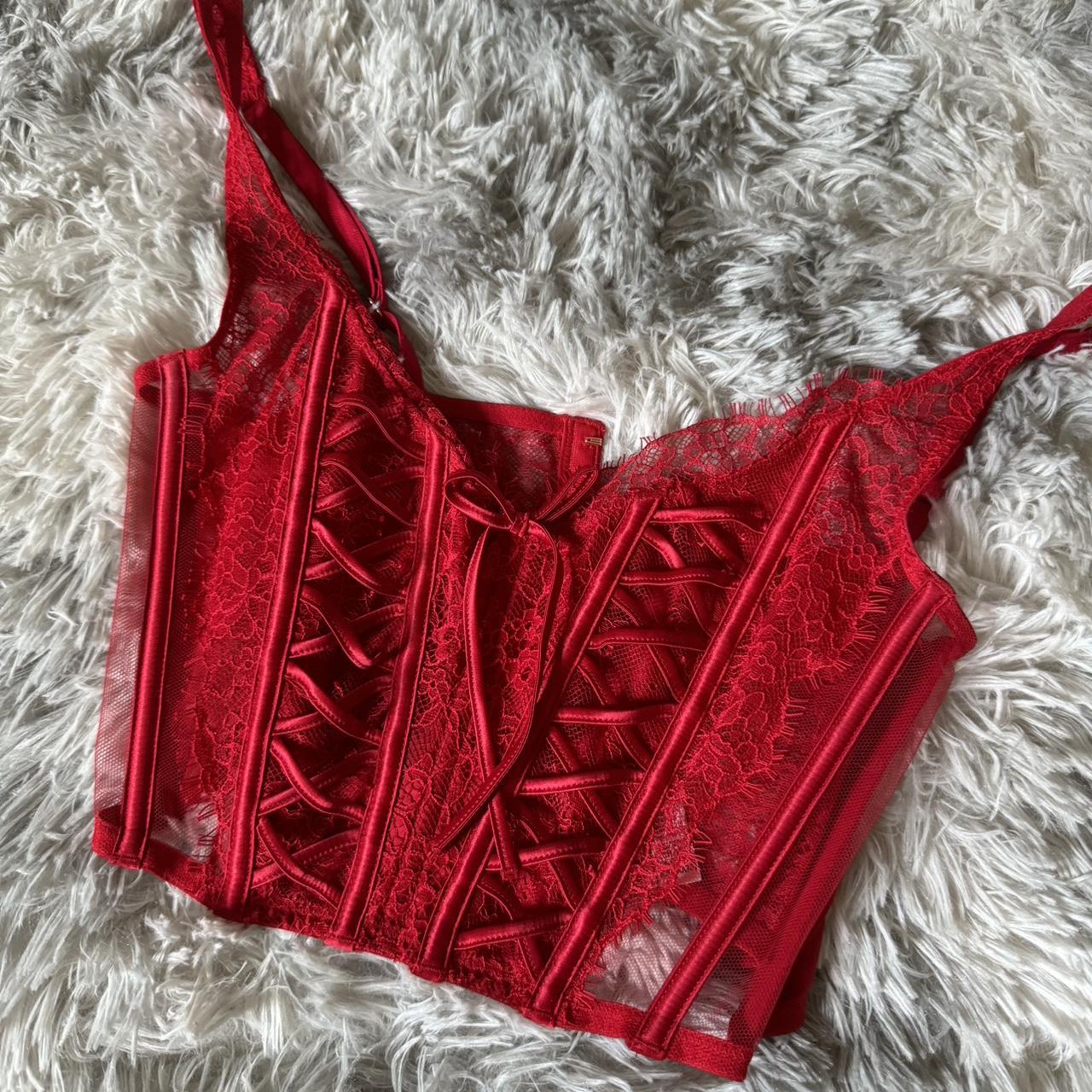 red victoria secret lace bustier