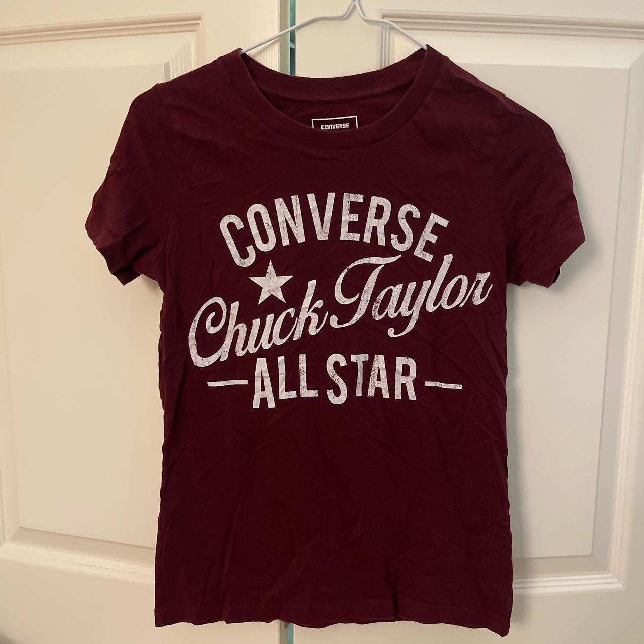 Burgundy Converse t shirt chuck taylor all star size. Depop