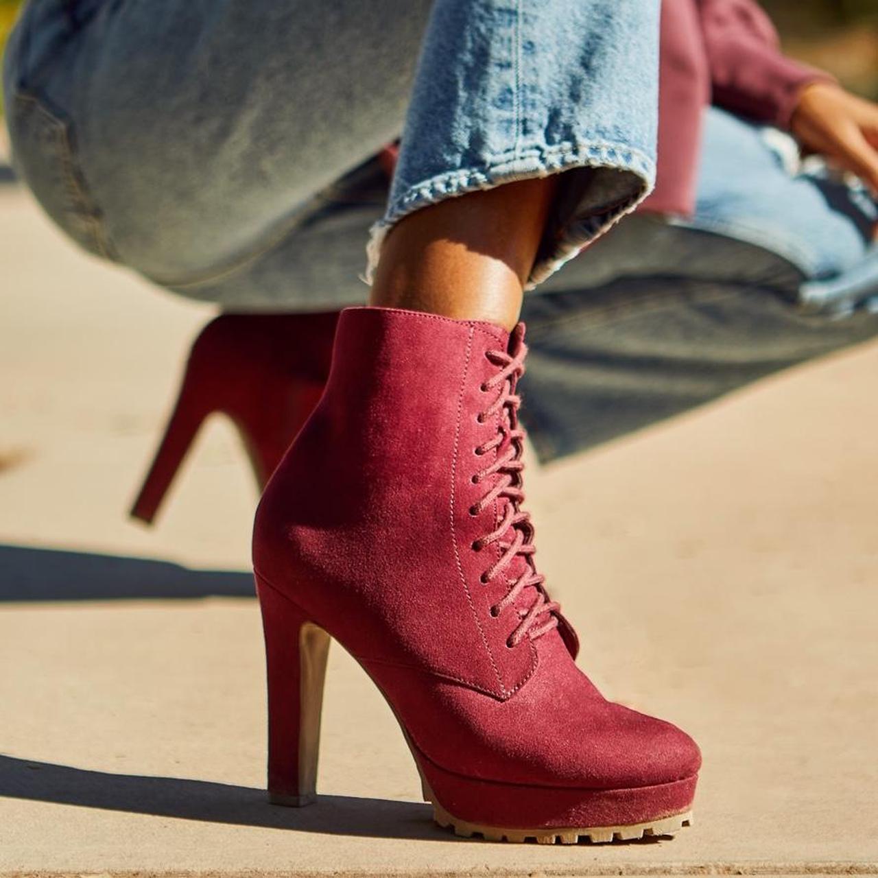 Red suede ankle boots with a 4.9 heel ankleboots A. Depop