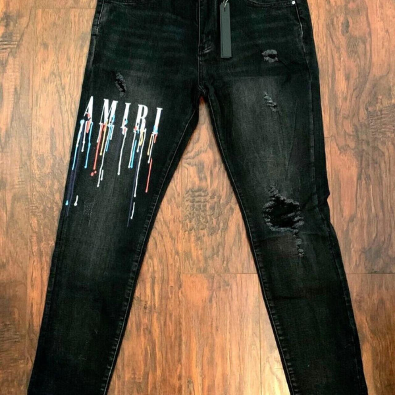 Amiri Paint Drip LOGO Ripped Jeans Mens Size 34 Depop