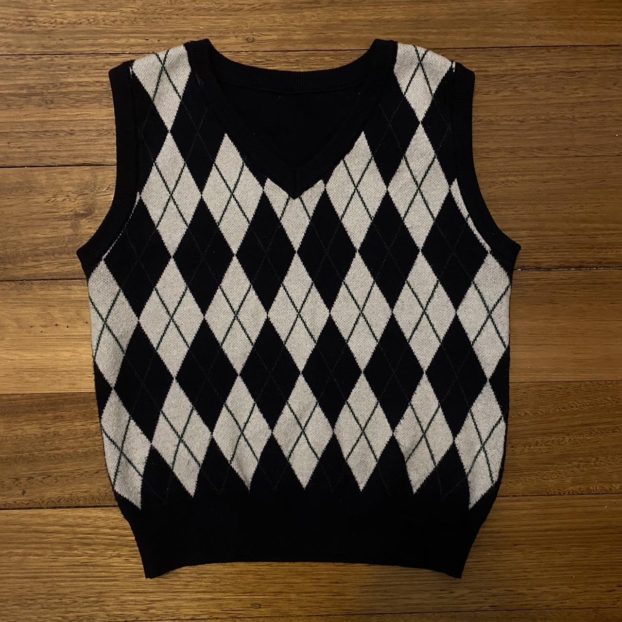 Argyle V-neck vest. Navy, white, and green. Really... - Depop