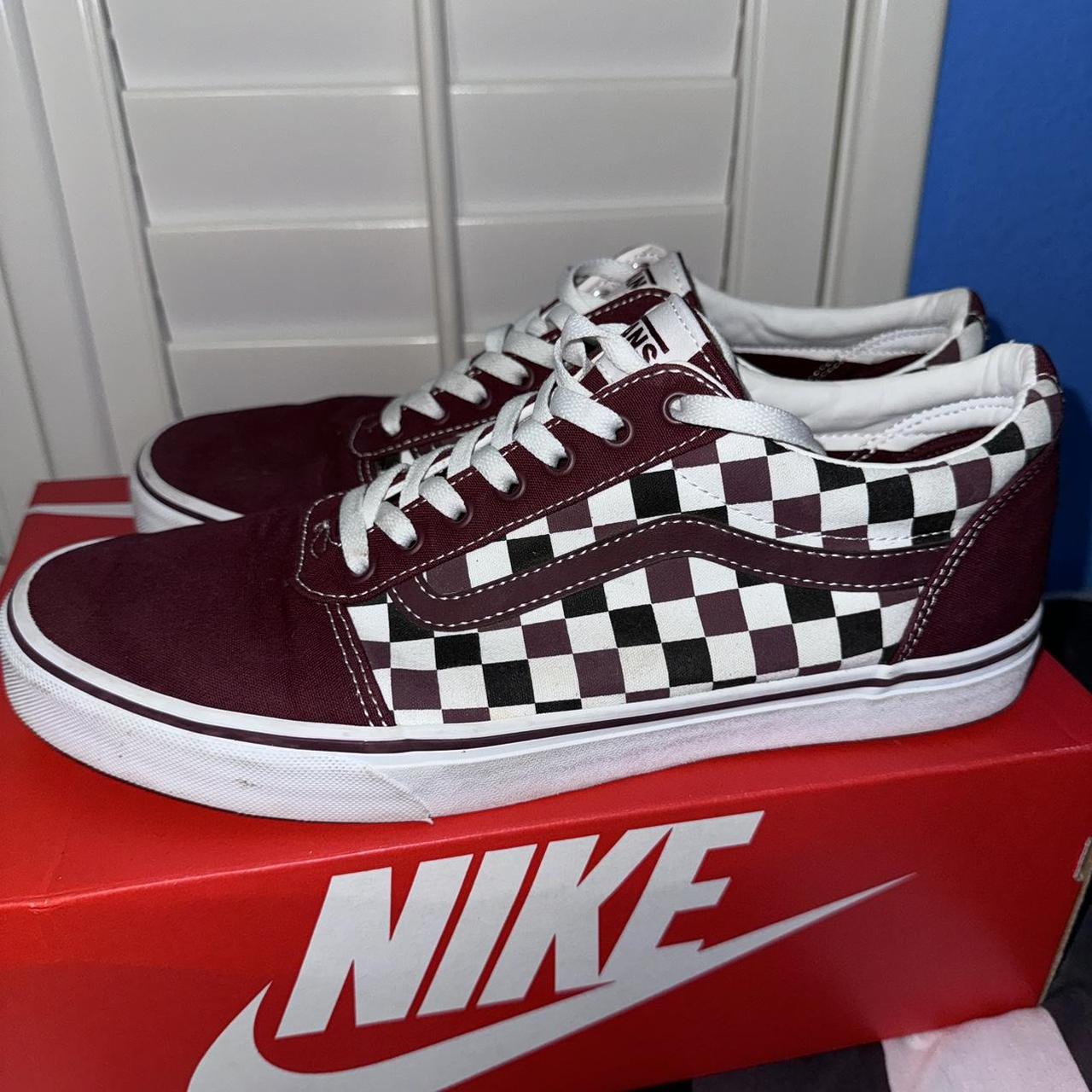 Maroon Checkered Vans Men size 12 Worn a couple. Depop