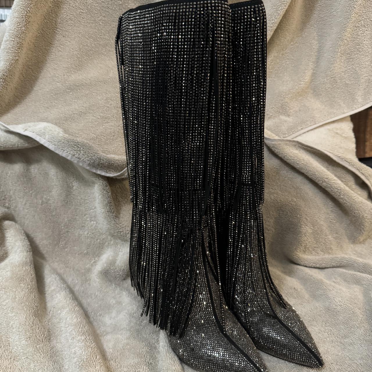 INC Rhinestone fringed stiletto boots. Size 5 but. Depop