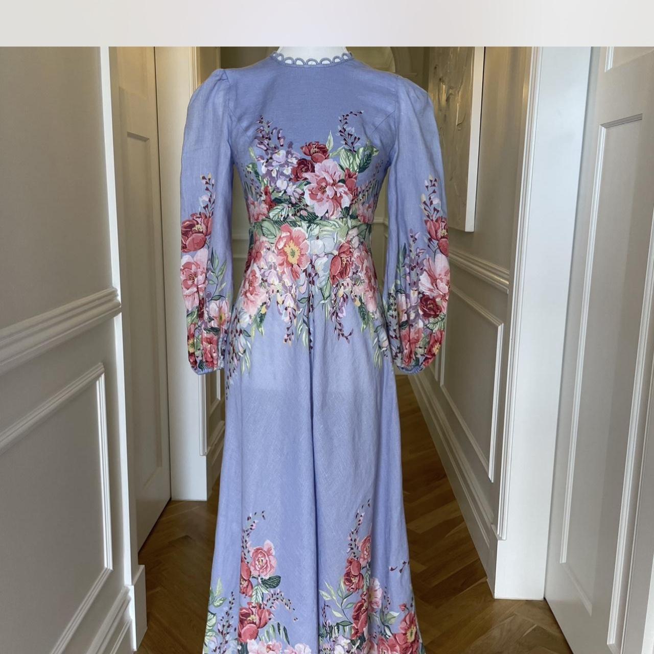 ワンピース ZIMMERMANN BELLITUDE SPLICED LONG DRESS Rare Zimmermann Bellitude Floral Linen Maxi Blue Long Dress