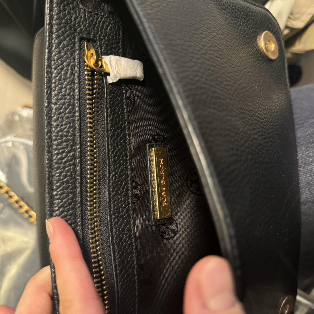 Tory Burch black leather crossbody bag with gold chain | Depop