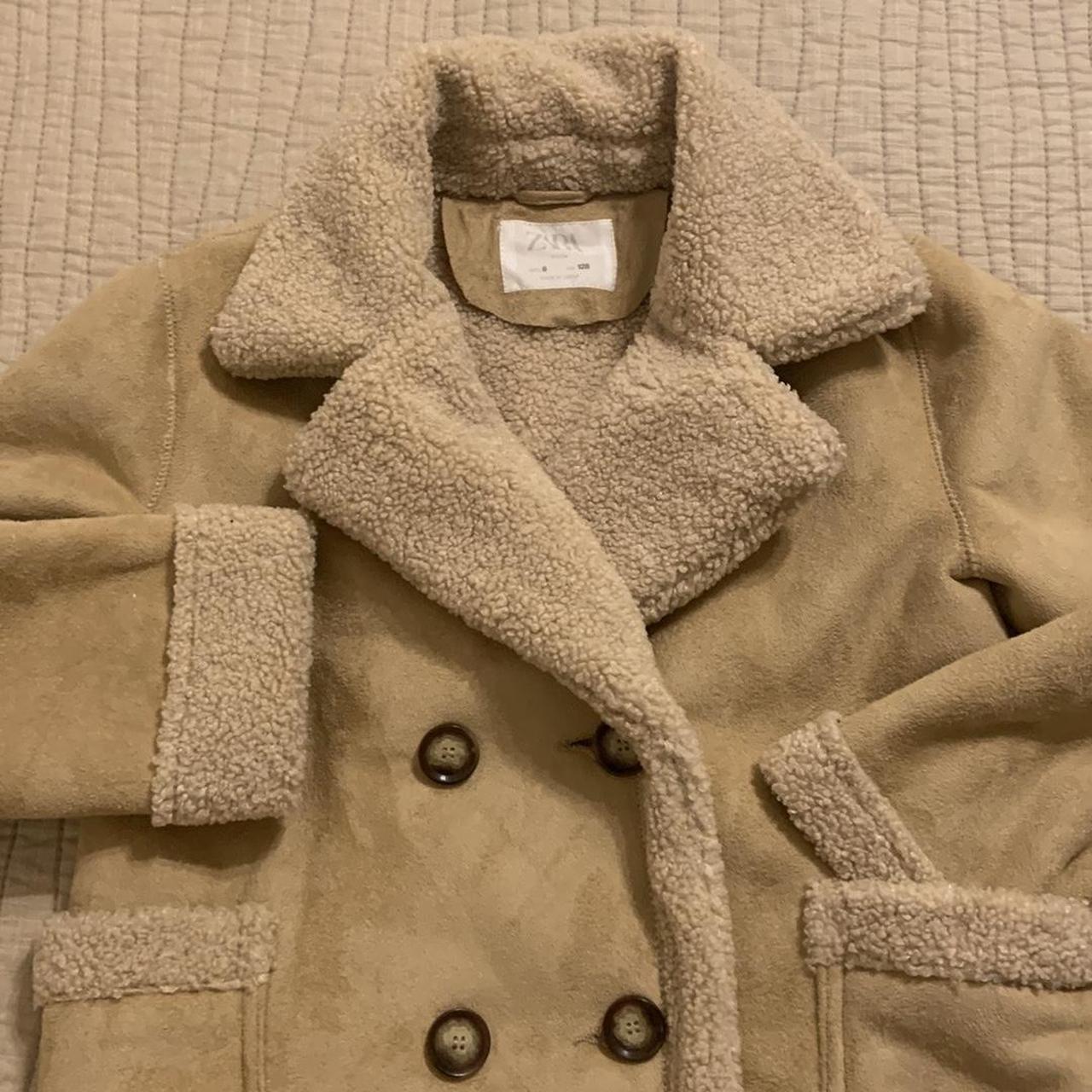 Kid Zara Tan and cream faux suede peacoat with. Depop