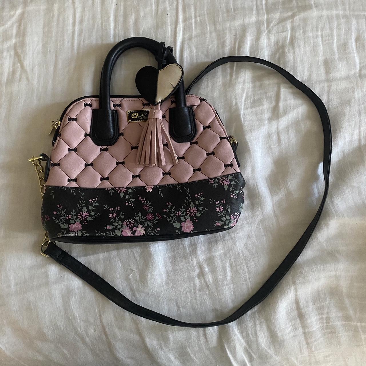 Betsey johnson pink and black purse deals