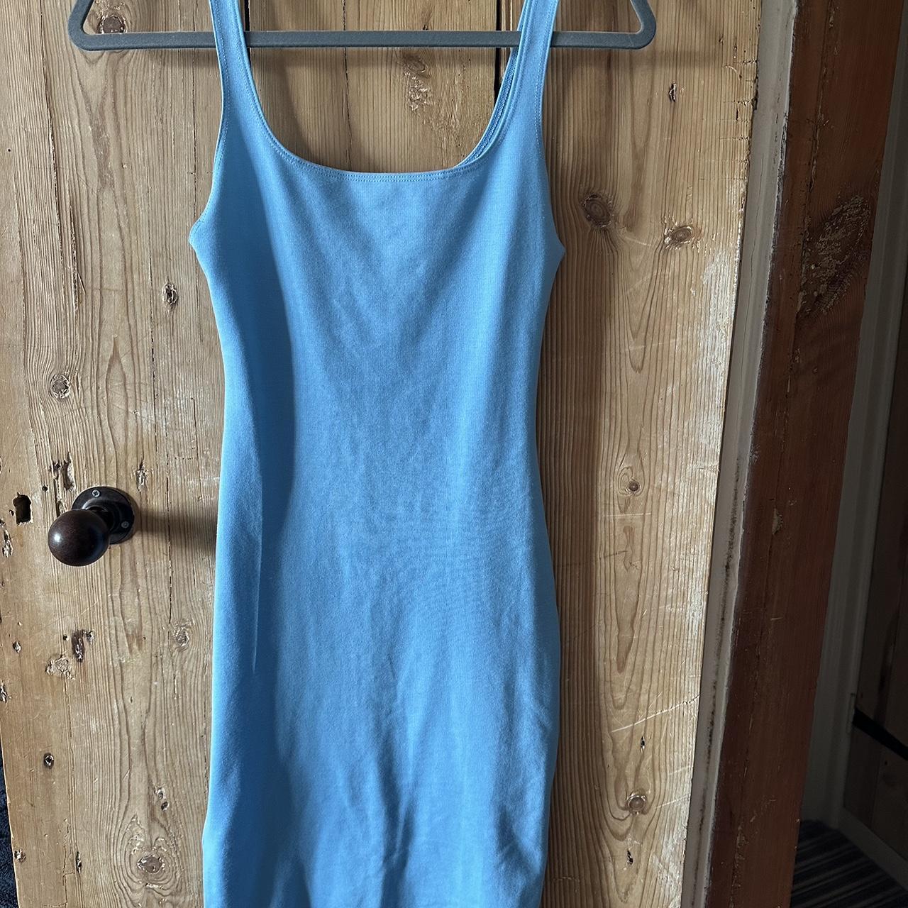 Baby blue Zara bodycon midi dress zara dress midi... Depop