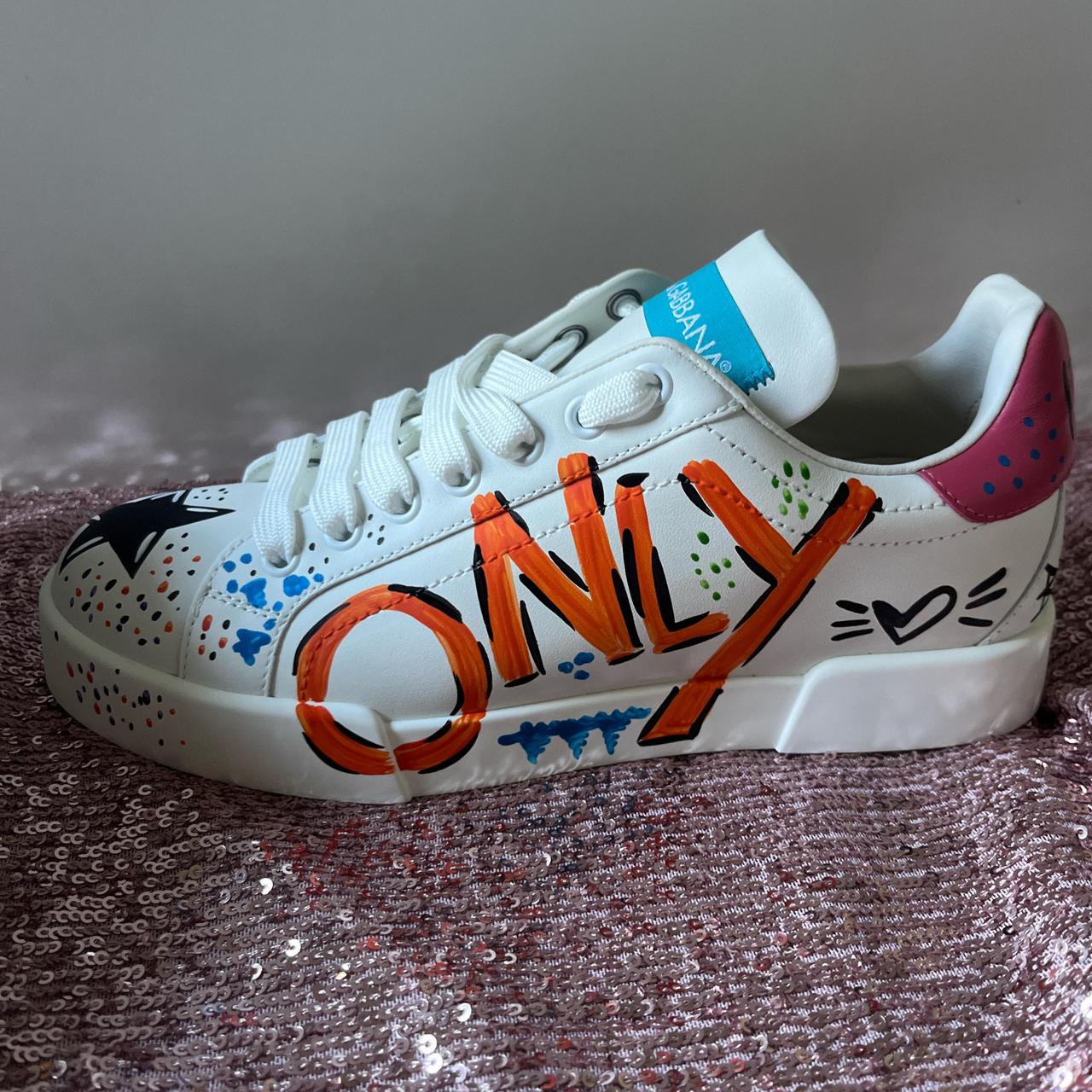 桜色のDOLCE & GABBANA Dolce & Gabbana SNK Sneakers - White and Colorful - | Depop