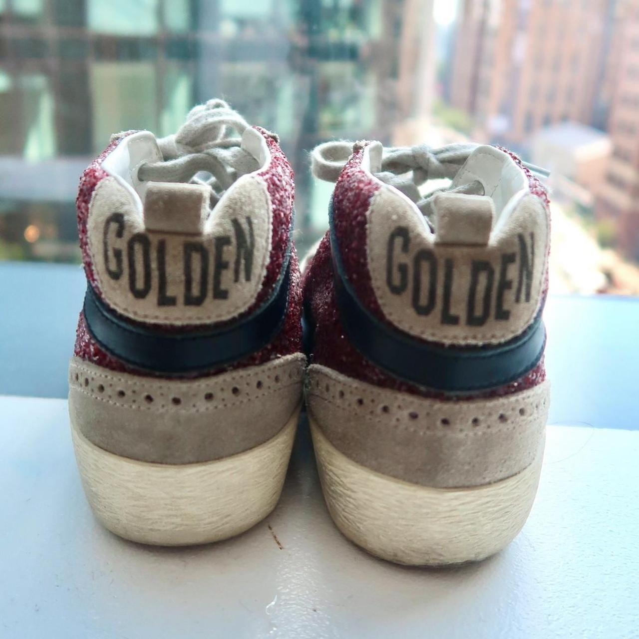 Golden Goose Women's Mid Star in burgundy glitter | Depop