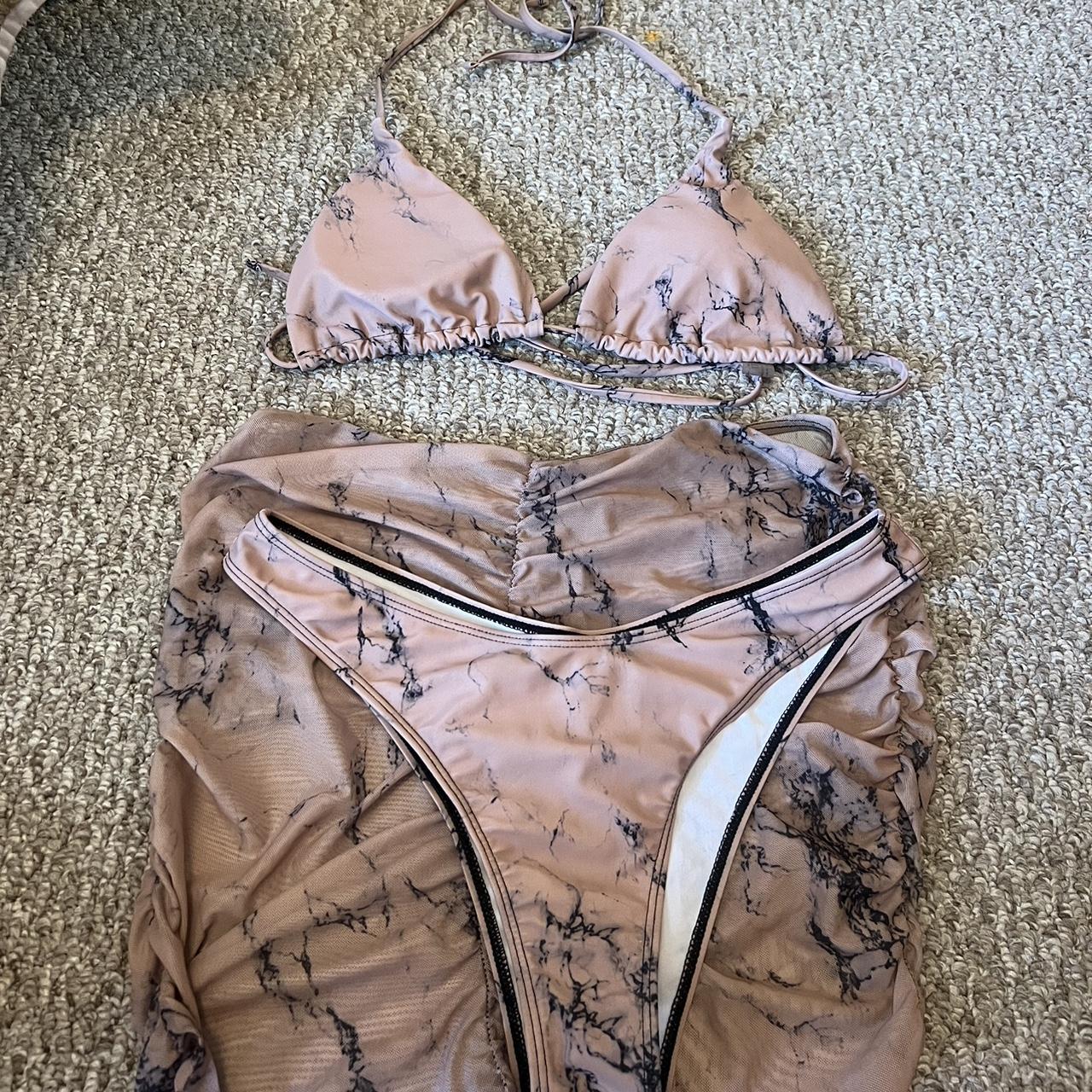 Marble print bikini set top and bottoms with - Main Image