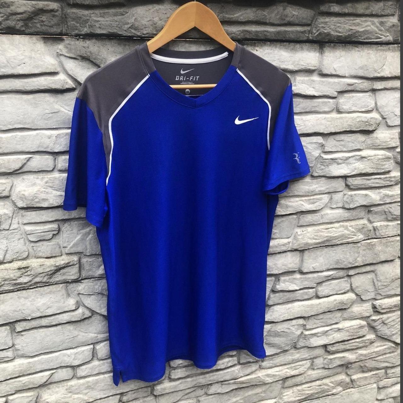 NIKE RF T-SHIRT US SIZE 『M』 BLUE フェデラー Nike Shirt men blue Roger Federer RF Stretch Tennis size 2XL