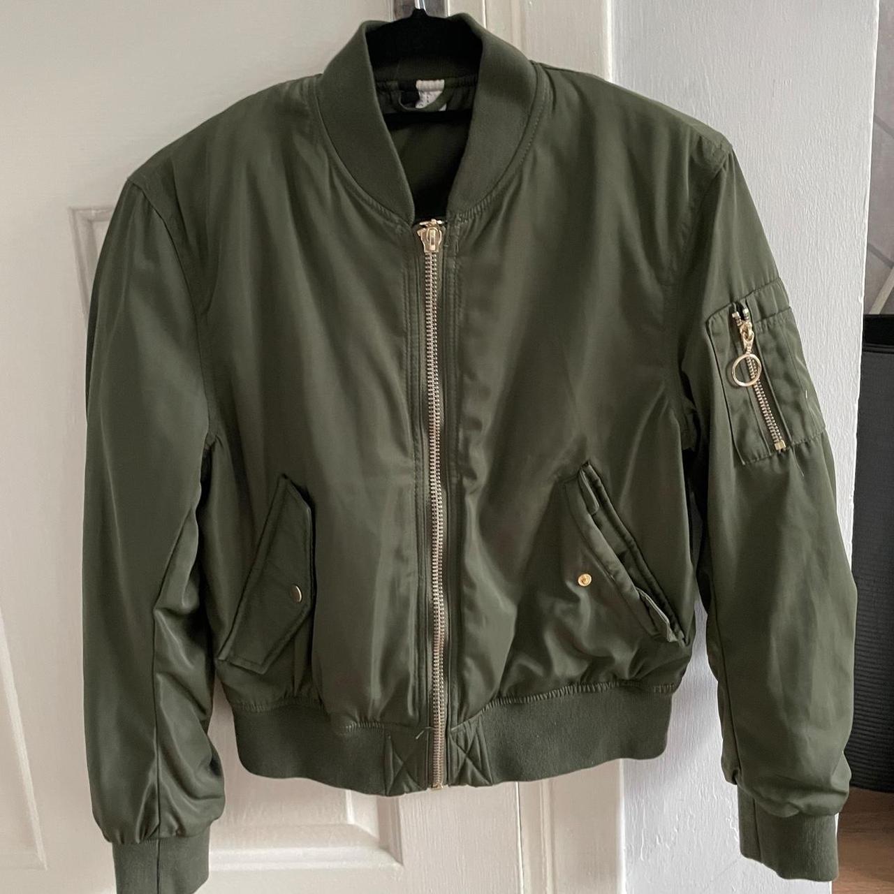 Green new look bomber jacket. Worn once. Perfect... - Depop